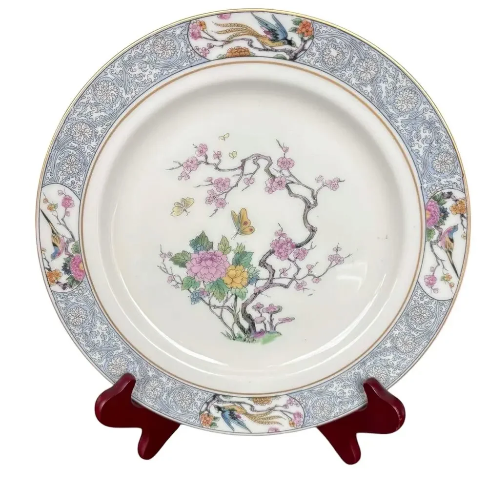 Lenox Ming Salad Plate 9” Gold Trim Floral Bird Border Vintage Porcelain USA